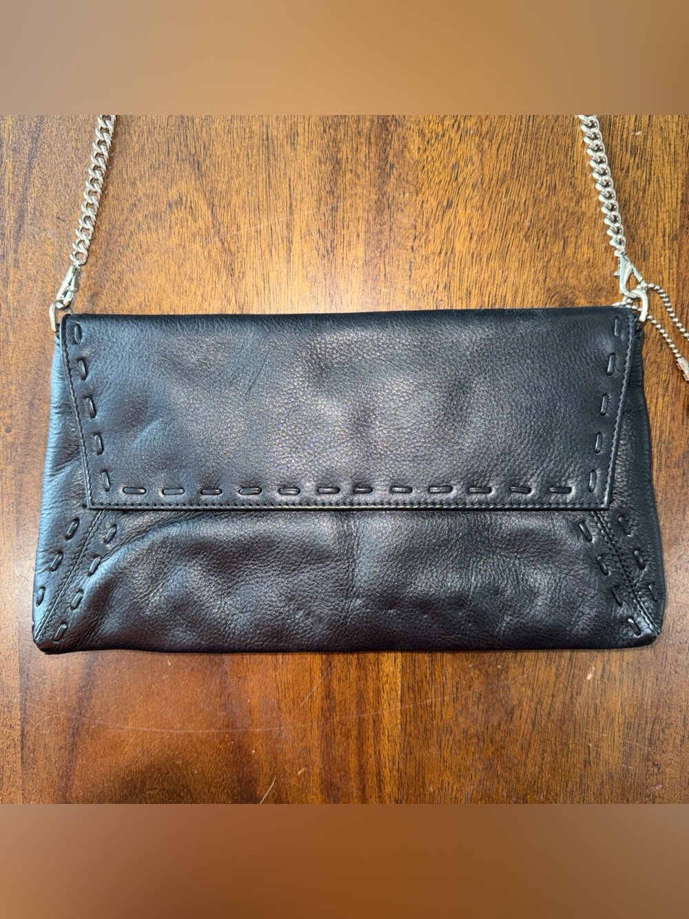 Peruzzi Black Leather Clutch Silver Chain Purse Bag Made in Italy